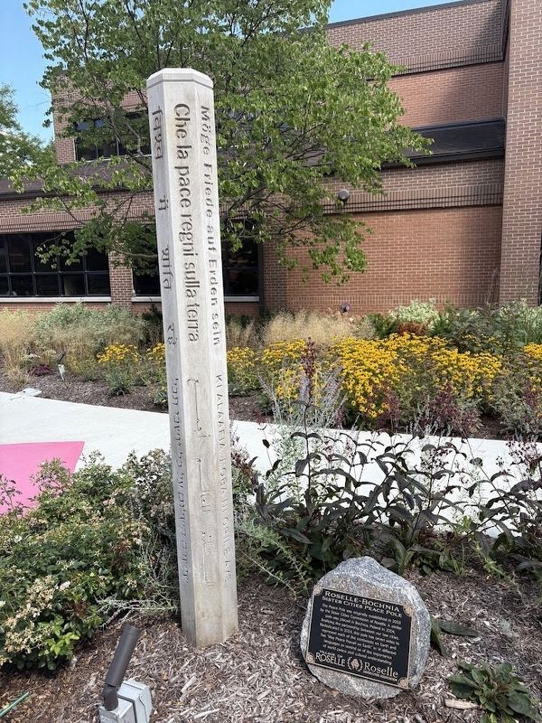 Roselle-Bochnia Sisters Cities Peace Pole Marker. Click for full size. Roselle-Bochnia Sisters Cities Peace Pole Marker image. Click for full size.