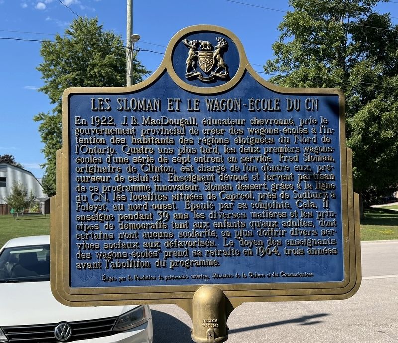 The Slomans and the CNR School on Wheels / Les Sloman et le wagon-école du CN Marker. Click for full size. The Slomans and the CNR School on Wheels / Les Sloman et le wagon-école du CN Marker image. Click for full size.