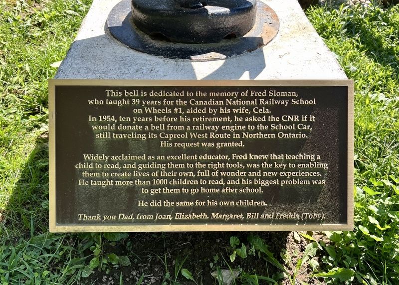 Bell in Memory of Fred Sloman Marker. Click for full size. Bell in Memory of Fred Sloman Marker image. Click for full size.