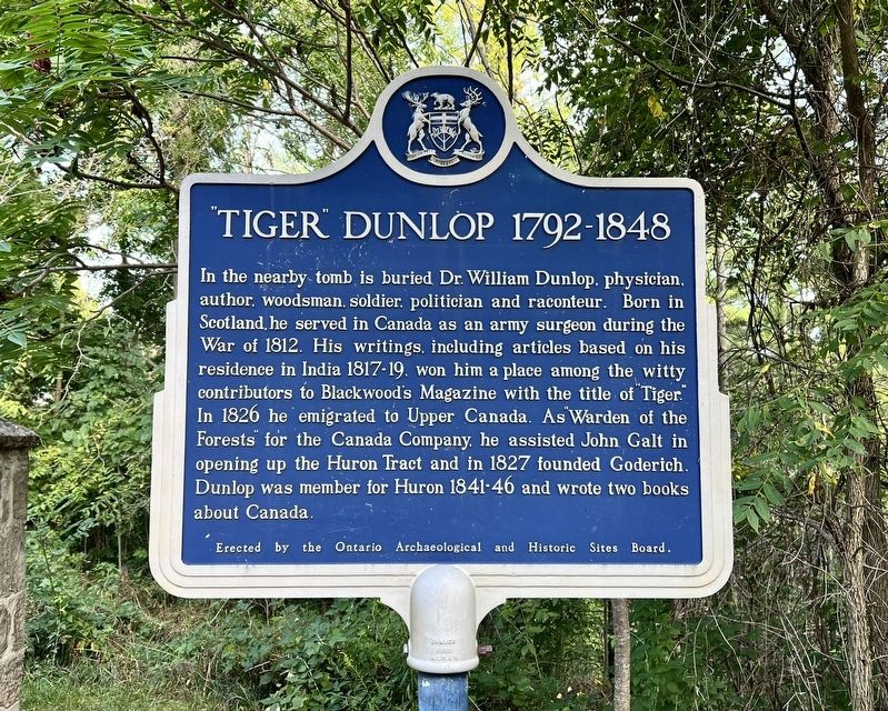 “Tiger” Dunlop 1792-1848 Marker. Click for full size. “Tiger” Dunlop 1792-1848 Marker image. Click for full size.