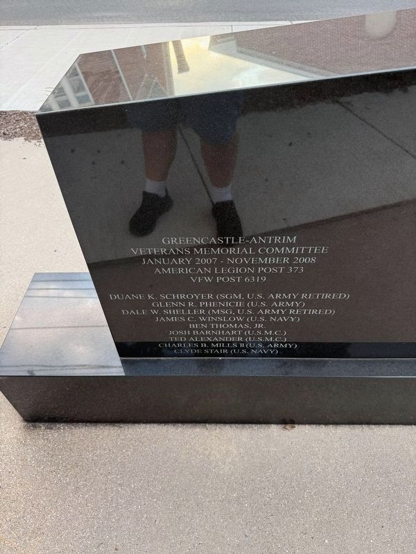 Greencastle - Antrim Veterans Memorial [Dedication on the back of the memorial] image. Click for full size.