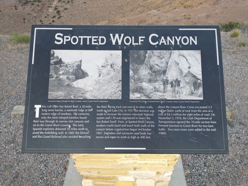 Spotted Wolf Canyon Marker. Click for full size. Spotted Wolf Canyon Marker image. Click for full size.