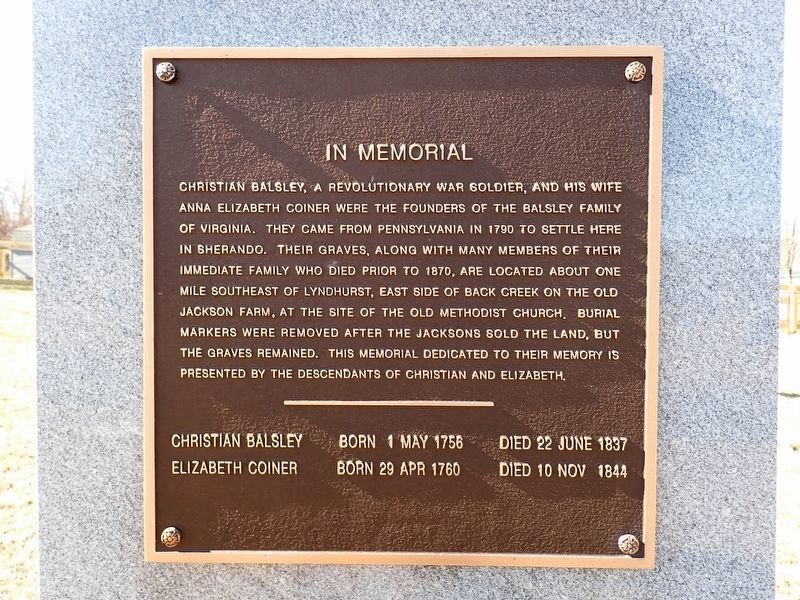 Christian Balsley Memorial. Click for full size. Christian Balsley Memorial image. Click for full size.