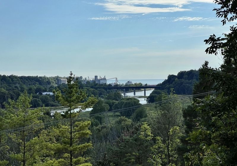 View of the Maitland River and Goderich Harbour from the site of Gairbraid, 2025 image. Click for full size.