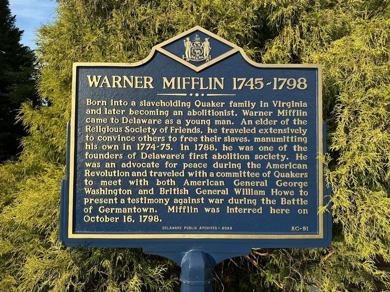 Warner Mifflin 1745-1798 Marker. Click for full size. Warner Mifflin 1745-1798 Marker image. Click for full size.