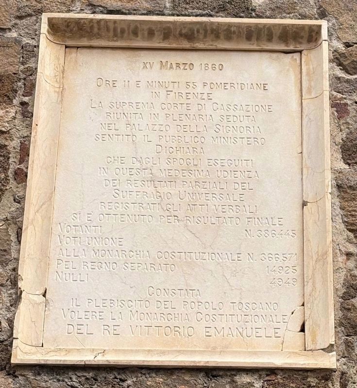 1860 Vote to Join the Constitutional Monarchy of Victor Emmanuel II Marker image. Click for full size.