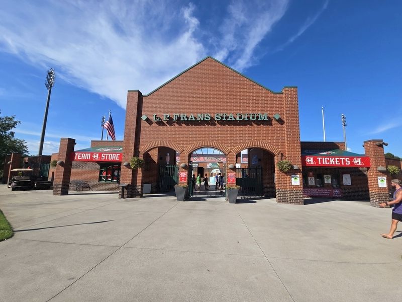 Entrance to L.P. Frans Stadium. John Henry Moss Marker is straight ahead and to the right.. Click for full size. Entrance to L.P. Frans Stadium. John Henry Moss Marker is straight ahead and to the right. image. Click for full size.
