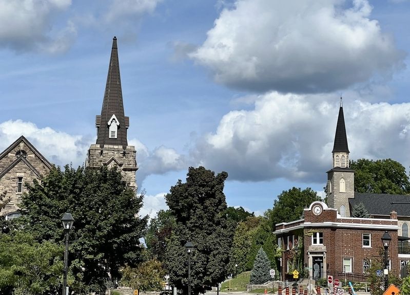 Former Hespeler Post Office (bottom right) St. Andrew’s Church (left) and St. Mary’s Church (right). Click for full size. Former Hespeler Post Office (bottom right) St. Andrew’s Church (left) and St. Mary’s Church (right) image. Click for full size.
