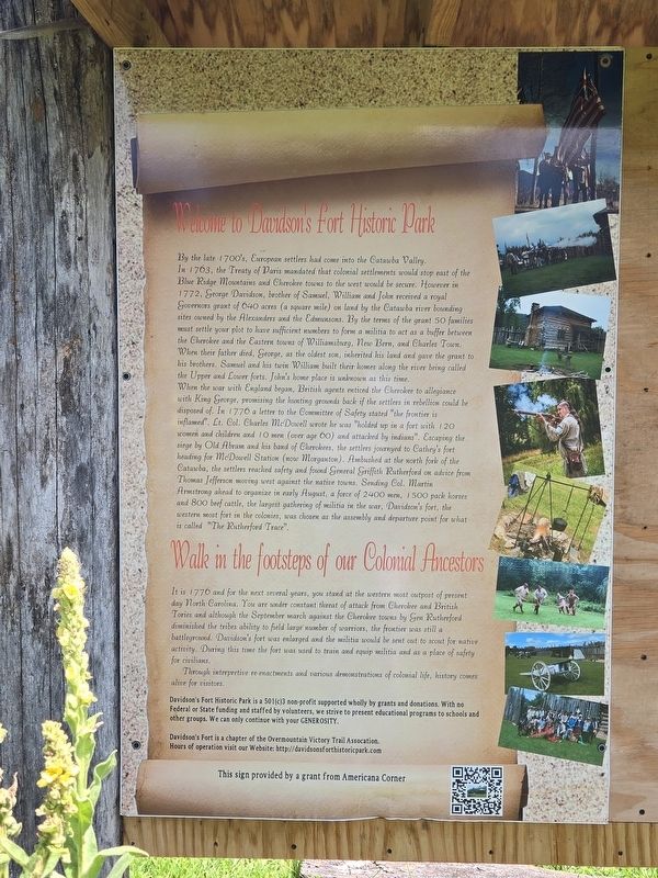 Welcome to Davidson's Fort Historic Park Marker. Click for full size. Welcome to Davidson's Fort Historic Park Marker image. Click for full size.