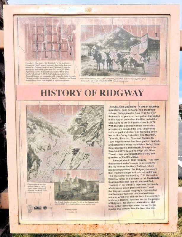 History of Ridgway Marker (<i>south side</i>). Click for full size. History of Ridgway Marker (<i>south side</i>) image. Click for full size.