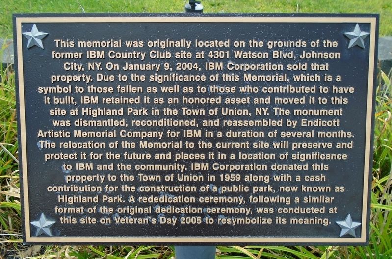 IBM Plant #1 World War II Memorial Relocation Marker image. Click for full size.