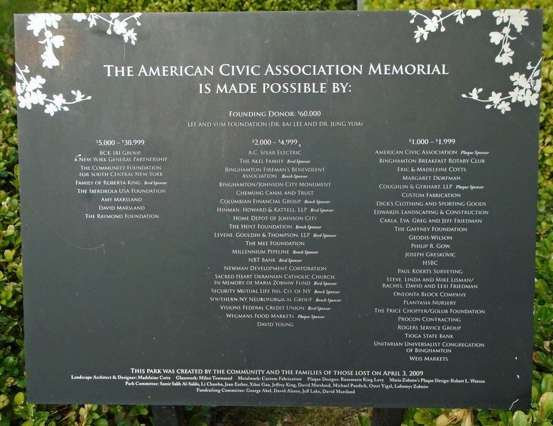 ACA Memorial Sponsors Marker image. Click for full size.