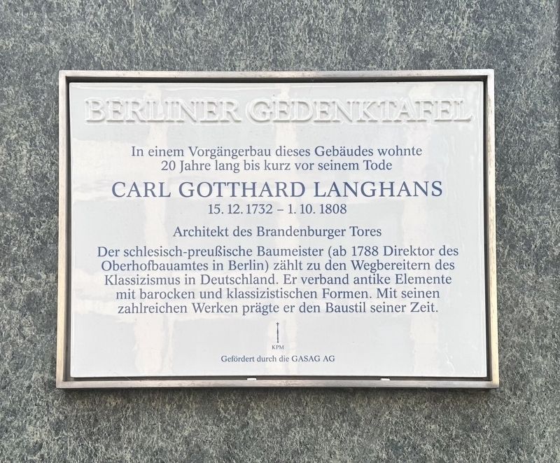 Carl Gotthard Langhans Marker image. Click for full size.