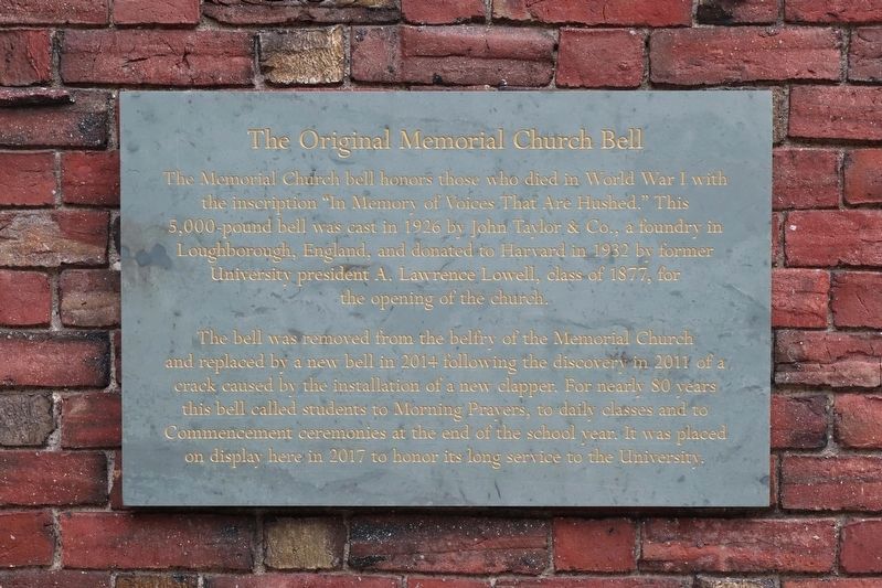 Original Memorial Church Bell Marker image. Click for full size.