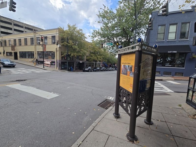 Wide view of Crafting Our Culture Marker at corner of N. Lexington Ave. & W. Walnut St.. Click for full size. Wide view of Crafting Our Culture Marker at corner of N. Lexington Ave. & W. Walnut St. image. Click for full size.