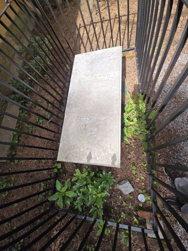 James Brown grave slab. The marker is to the right at ground level. Click for full size. James Brown grave slab. The marker is to the right at ground level image. Click for full size.