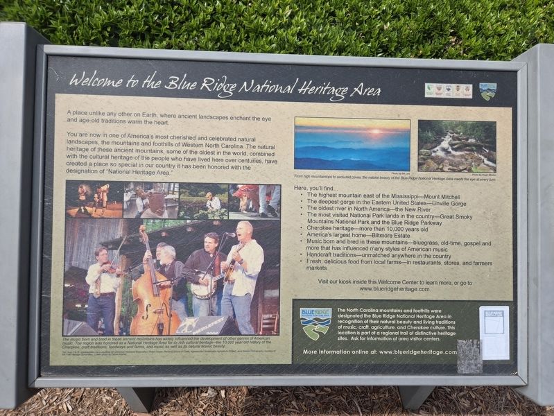 Welcome to the Blue Ridge National Heritage Area Marker. Click for full size. Welcome to the Blue Ridge National Heritage Area Marker image. Click for full size.