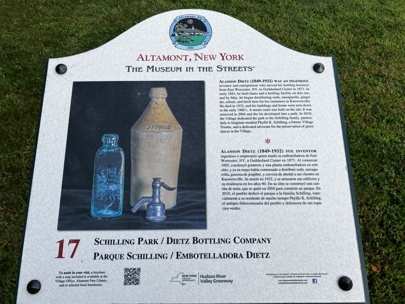 Schilling Park/Dietz Bottling Company Marker. Click for full size. Schilling Park/Dietz Bottling Company Marker image. Click for full size.