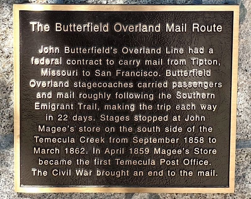 The Butterfield Overland Mail Route Marker image. Click for full size.