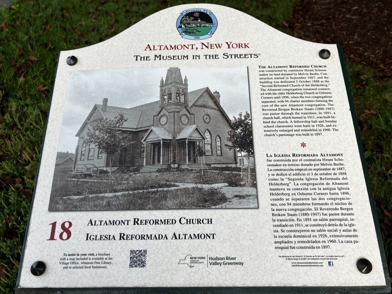 Altamont Reformed Church / Iglesia Reformada Altamont Marker image. Click for full size.