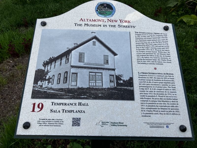 Temperance Hall / Sala Templanza Marker. Click for full size. Temperance Hall / Sala Templanza Marker image. Click for full size.