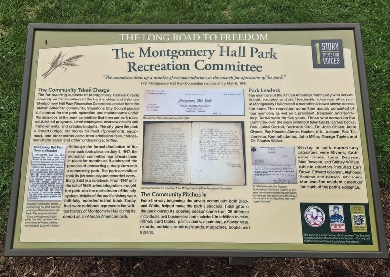 The Montgomery Hall Park Recreation Committee Marker. Click for full size. The Montgomery Hall Park Recreation Committee Marker image. Click for full size.