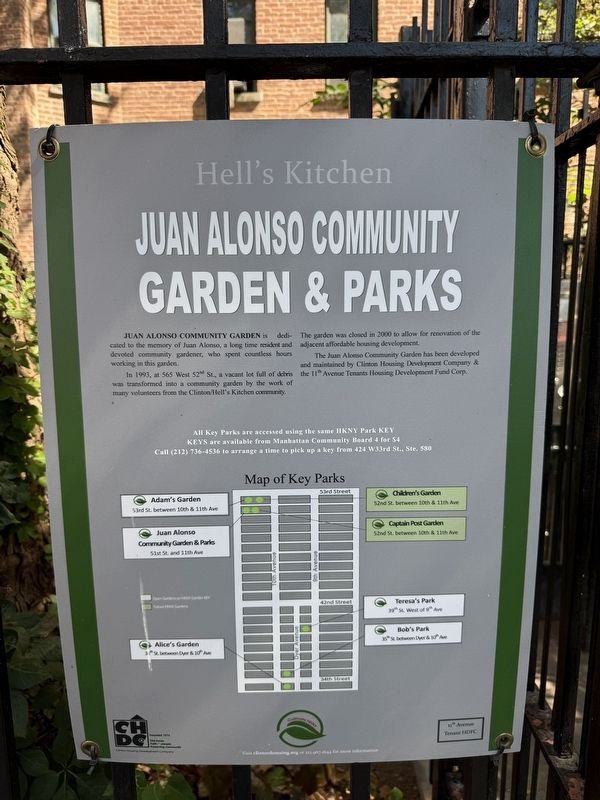 Juan Alonso Community Garden & Parks Marker. Click for full size. Juan Alonso Community Garden & Parks Marker image. Click for full size.