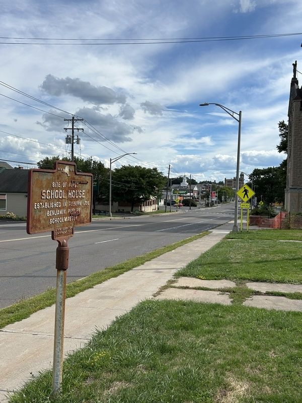 Site of First School House Marker Looking South image. Click for full size.