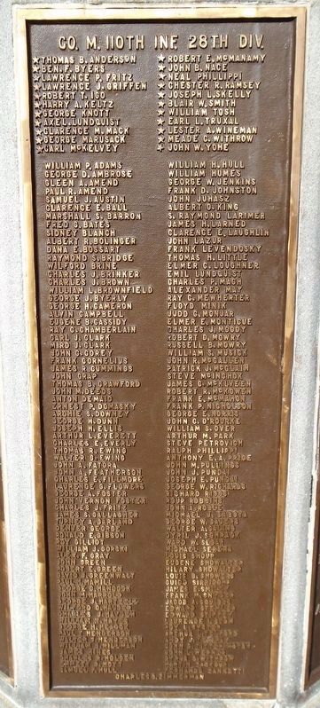 World War Memorial Co. M 110th Inf Panel. Click for full size. World War Memorial Co. M 110th Inf Panel image. Click for full size.