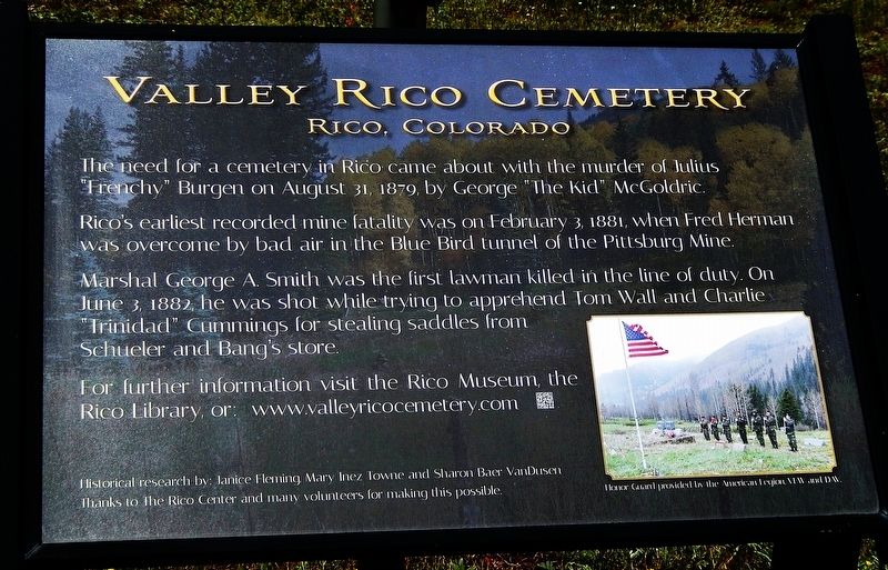 Valley Rico Cemetery Marker. Click for full size. Valley Rico Cemetery Marker image. Click for full size.