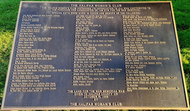Halifax County War Memorial 1998 Dedication Plaque image. Click for full size.