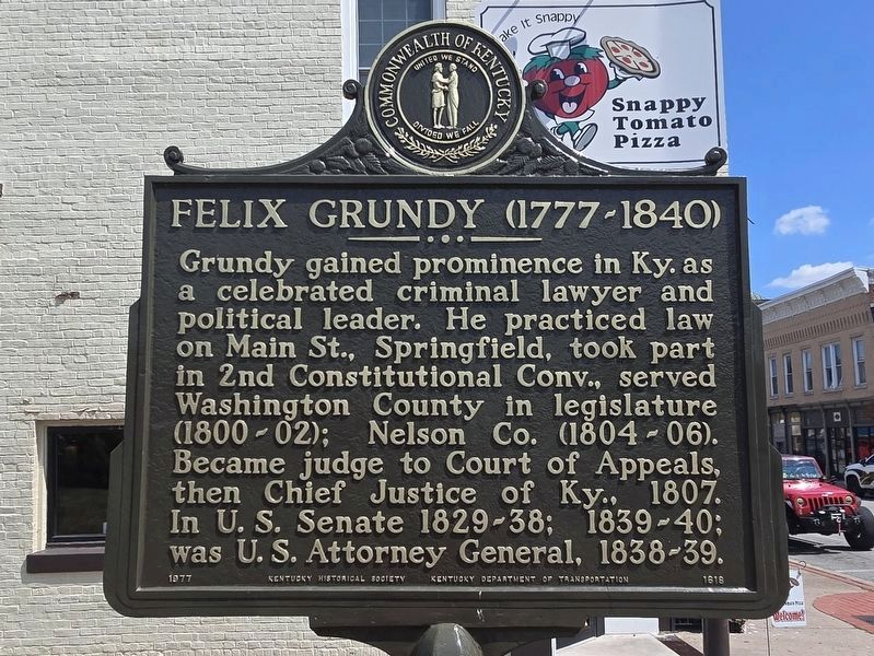 Restored Felix Grundy (1777 - 1840) Marker. Click for full size. Restored Felix Grundy (1777 - 1840) Marker image. Click for full size.