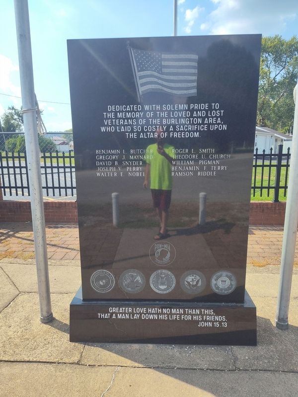 Burlington Veteran's Memorial Marker. Click for full size. Burlington Veteran's Memorial Marker image. Click for full size.