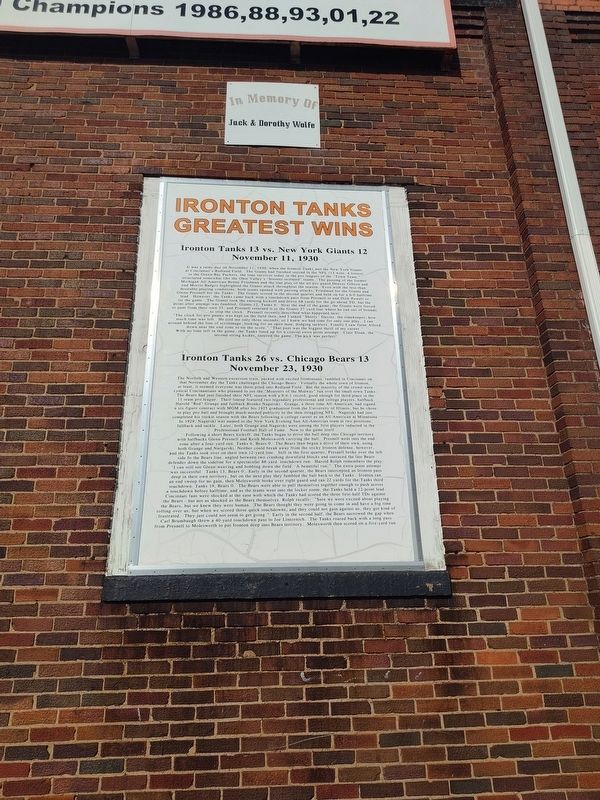 Ironton Tanks Greatest Wins Marker image. Click for full size.