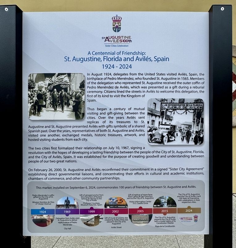 St. Augustine, Florida and Avilés, Spain Marker. Click for full size. St. Augustine, Florida and Avilés, Spain Marker image. Click for full size.