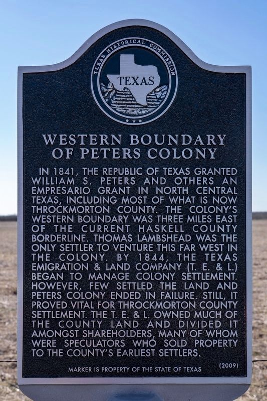 Western Boundary of Peters Colony Marker image. Click for full size.