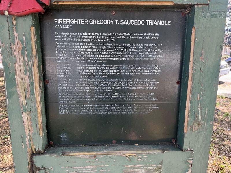 Firefighter Gregory T. Saucedo Triangle Marker image. Click for full size.