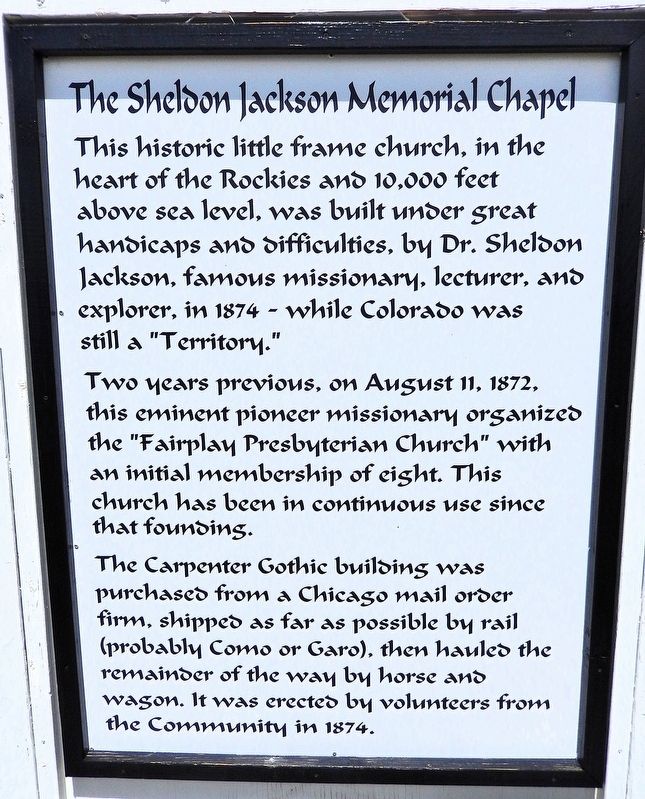 The Sheldon Jackson Memorial Chapel Marker. Click for full size. The Sheldon Jackson Memorial Chapel Marker image. Click for full size.