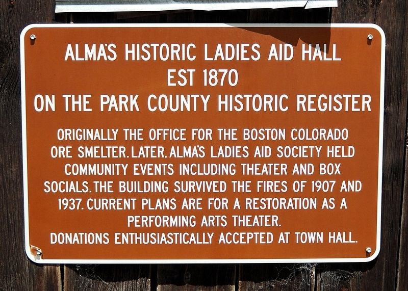 Alma's Historic Ladies Aid Hall Marker. Click for full size. Alma's Historic Ladies Aid Hall Marker image. Click for full size.