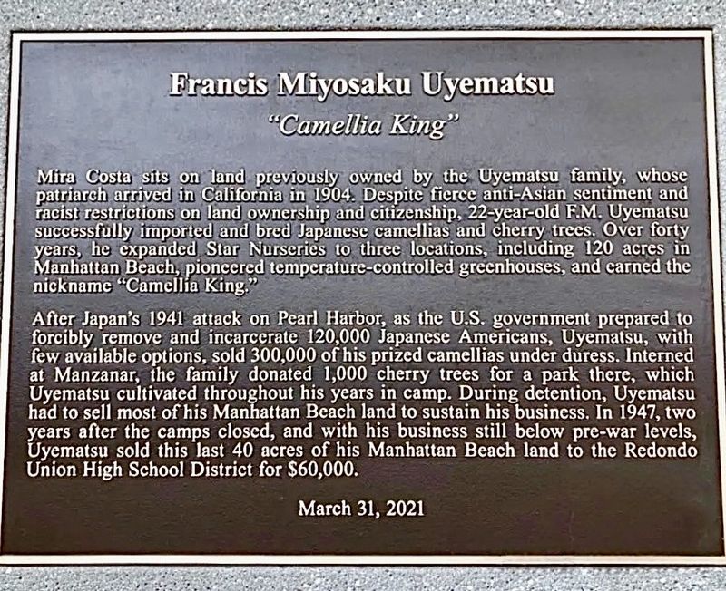 Francis Miyosaku Uyematsu Marker. Click for full size. Francis Miyosaku Uyematsu Marker image. Click for full size.