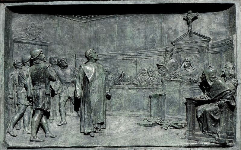 Relief on the base of the Giordano Bruno statue. Click for full size. Relief on the base of the Giordano Bruno statue image. Click for full size.