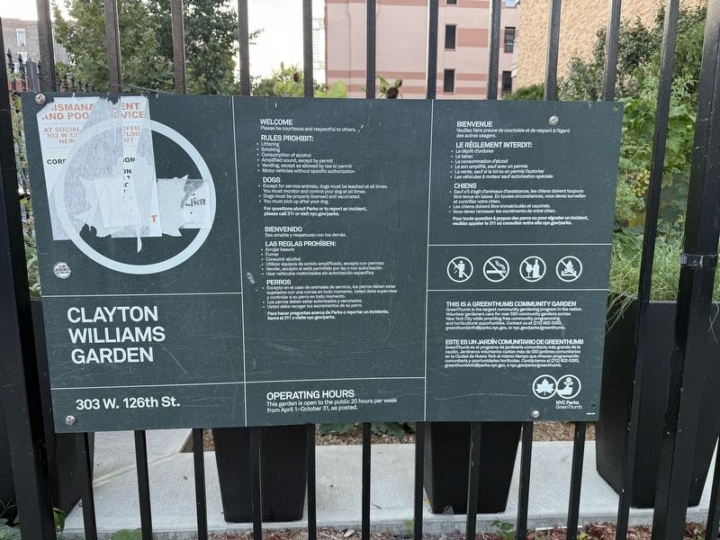 NYC Parks signage for Clayton Williams Garden image. Click for full size.