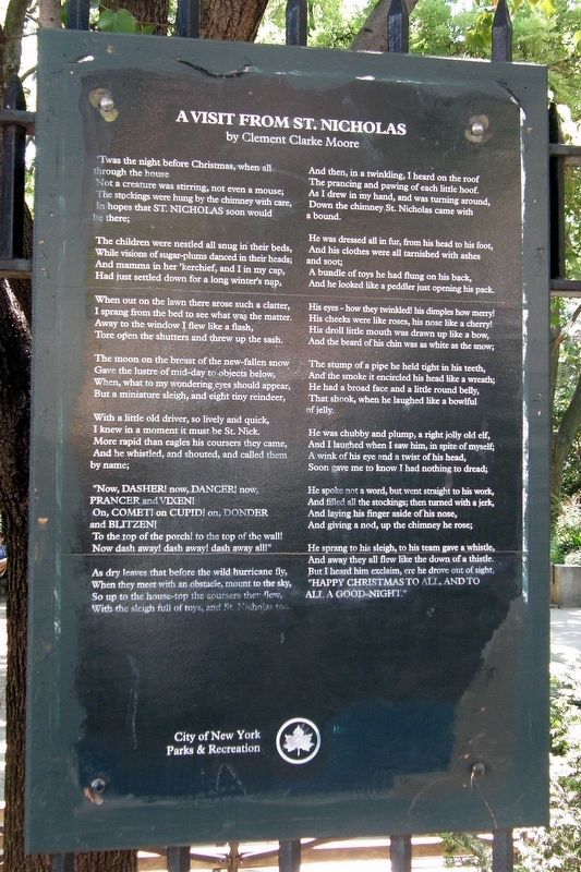 Clement Clarke Moore Park Marker. Click for full size. Clement Clarke Moore Park Marker image. Click for full size.