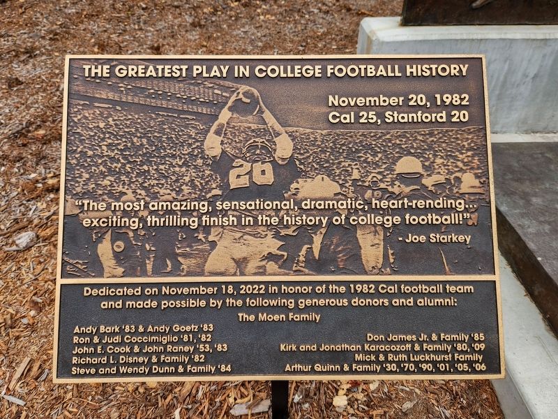 The Greatest Play in College Football History Marker. Click for full size. The Greatest Play in College Football History Marker image. Click for full size.