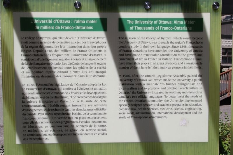 The University of Ottawa: Alma Matter of Thousands of Franco-Ontarianss Marker image. Click for full size.
