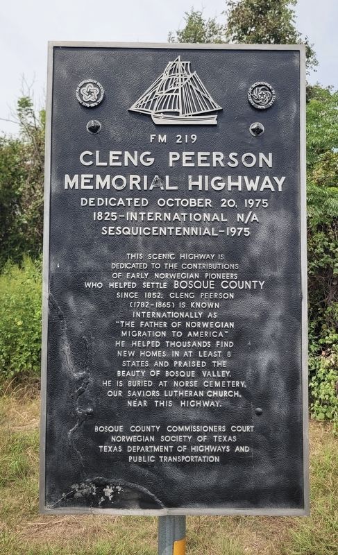 Cleng Peerson Memorial Highway marker image. Click for full size.