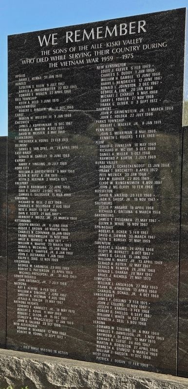 Alle-Kiski Valley Vietnam Memorial. Click for full size. Alle-Kiski Valley Vietnam Memorial image. Click for full size.