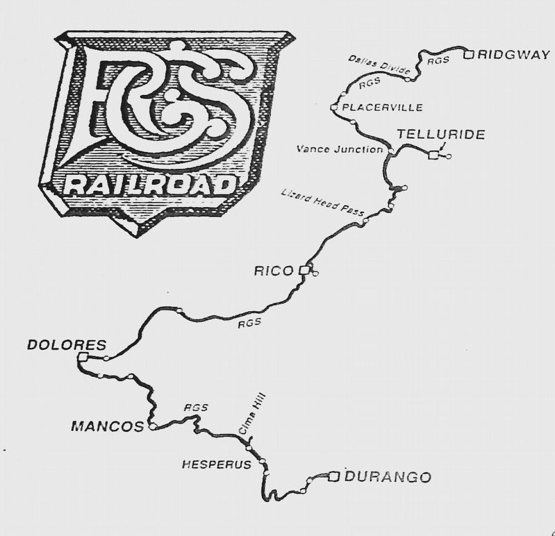 Marker detail: Rio Grande Southern Railroad route. Click for full size. Marker detail: Rio Grande Southern Railroad route image. Click for full size.