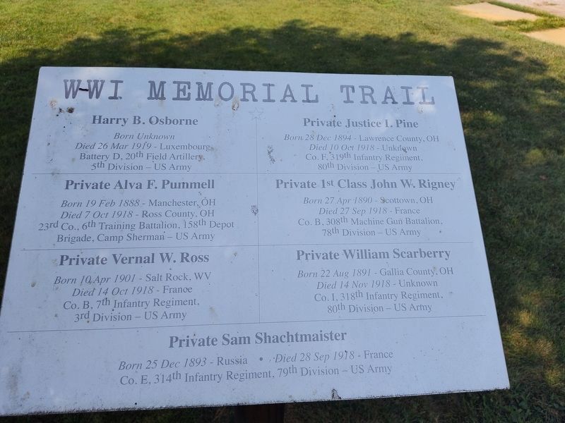 WWI Memorial Trail Marker. Click for full size. WWI Memorial Trail Marker image. Click for full size.