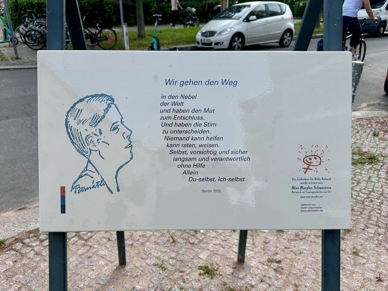 Hilde Radusch poem - <i>Wir gehen den Weg</i> (“We Walk the Path”). Click for full size. Hilde Radusch poem - <i>Wir gehen den Weg</i> (“We Walk the Path”) image. Click for full size.